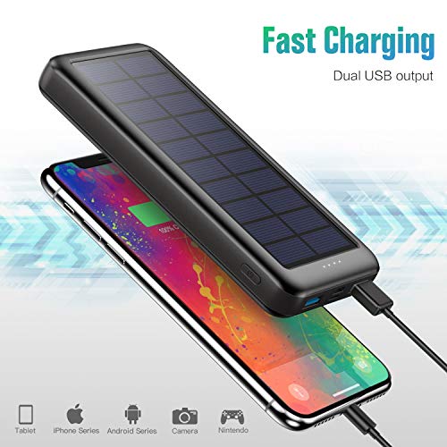 Pxwaxpy Cargador Solar 26800mAh, Power Bank Solar 【Entradas Tipo C & Mirco USB】 Batería Externa Solar de Carga Rápida Cargador Movil Portatil con 2 Puertos USB para Smartphones, Tablet, Cámara etc