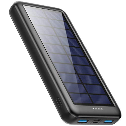 Pxwaxpy Cargador Solar 26800mAh, Power Bank Solar 【Entradas Tipo C & Mirco USB】 Batería Externa Solar de Carga Rápida Cargador Movil Portatil con 2 Puertos USB para Smartphones, Tablet, Cámara etc