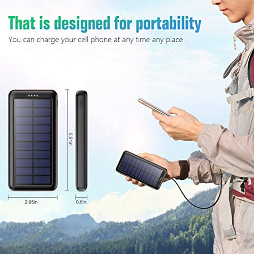 Pxwaxpy Cargador Solar 26800mAh, Power Bank Solar 【Entradas Tipo C & Mirco USB】 Batería Externa Solar de Carga Rápida Cargador Movil Portatil con 2 Puertos USB para Smartphones, Tablet, Cámara etc