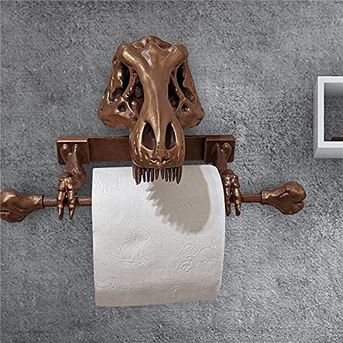 Qagazine Titular de tejido esqueleto de dinosaurio Soporte de papel higiénico de resina creativa Soporte de tejido de perforación Soporte de rollo de baño Percha de papel para dormitorio de baño