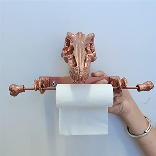 Qagazine Titular de tejido esqueleto de dinosaurio Soporte de papel higiénico de resina creativa Soporte de tejido de perforación Soporte de rollo de baño Percha de papel para dormitorio de baño