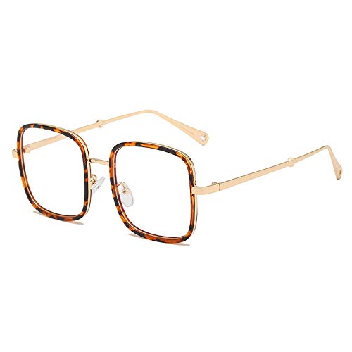 QINGZHOU Gafas De Sol,Las Gafas De Miopía De Caja Para Mujeres Con Grado Pueden Equiparse Con Un Marco Para Los Ojos Sin Maquillaje, La Cara Grande Se Ve Delgada, Marco Dorado Verde Transparente C5