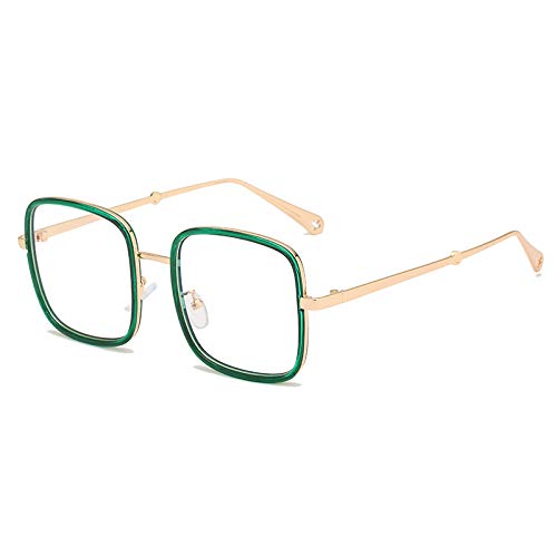 QINGZHOU Gafas De Sol,Las Gafas De Miopía De Caja Para Mujeres Con Grado Pueden Equiparse Con Un Marco Para Los Ojos Sin Maquillaje, La Cara Grande Se Ve Delgada, Marco Dorado Verde Transparente C5