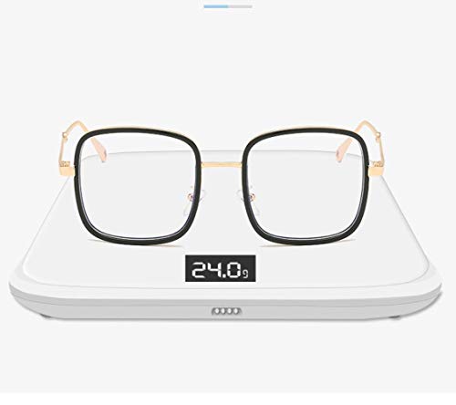 QINGZHOU Gafas De Sol,Las Gafas De Miopía De Caja Para Mujeres Con Grado Pueden Equiparse Con Un Marco Para Los Ojos Sin Maquillaje, La Cara Grande Se Ve Delgada, Marco Dorado Verde Transparente C5