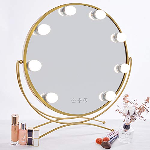 Qivange Hollywood Espejo de tocador Luces LED Brillo ajustable, 3 modos de iluminación de color Control táctil independiente Espejo cosmético de mesa para vestidor y dormitorio, dorado