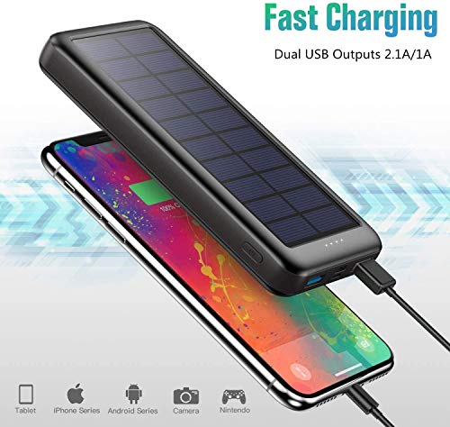 QTshine Cargador Solar con Entradas Tipo C & Mirco USB, Batería Externa Solar 26800mAh Power Bank Solar Carga Rápida con 2 Salidas USB para iPhone Android iPad Cámara, Actividades Al Aire Libre