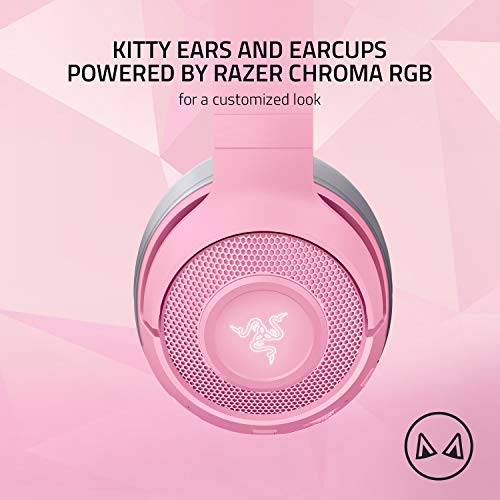 Razer Kraken Bluetooth Kitty - Auriculares inalámbricos para Juegos (Orejas de Gato inalámbricas con iluminación Chroma RGB, micrófono Beamforming, Controlador de 40 mm) Rosa/Quartz