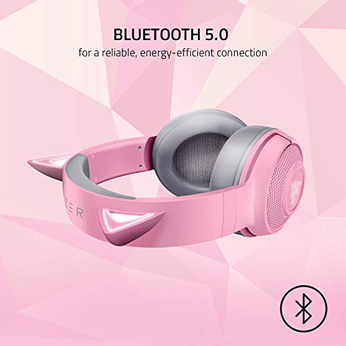 Razer Kraken Bluetooth Kitty - Auriculares inalámbricos para Juegos (Orejas de Gato inalámbricas con iluminación Chroma RGB, micrófono Beamforming, Controlador de 40 mm) Rosa/Quartz