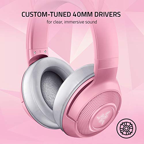 Razer Kraken Bluetooth Kitty - Auriculares inalámbricos para Juegos (Orejas de Gato inalámbricas con iluminación Chroma RGB, micrófono Beamforming, Controlador de 40 mm) Rosa/Quartz