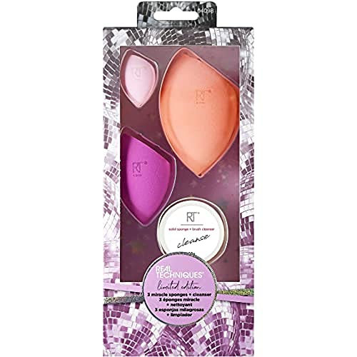 Real Techniques Miracle Beauty Blender - Juego de 3 esponjas con limpiador de brochas de maquillaje