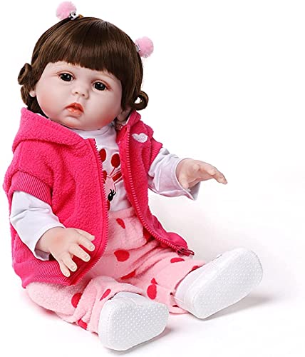 Reborn Baby Doll 48cm18in Todo Silicona Reborn Baby Dolls Cuerpo Completo Impermeable Niños pequeños Niñas Ojos Abiertos Reborn Toddler Doll con Kits y Baby S (Ojos Marrones)