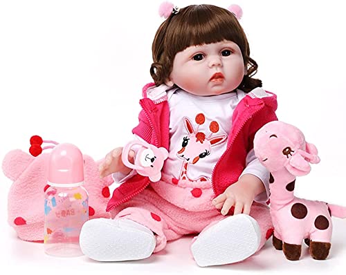 Reborn Baby Doll 48cm18in Todo Silicona Reborn Baby Dolls Cuerpo Completo Impermeable Niños pequeños Niñas Ojos Abiertos Reborn Toddler Doll con Kits y Baby S (Ojos Marrones)