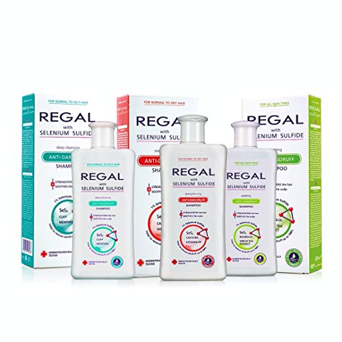 Regal Selenium Sulfide Champú anticaspa fortalecedor para el cabello seco, calma el cuero cabelludo y ayuda a eliminar la caspa hasta el 100%