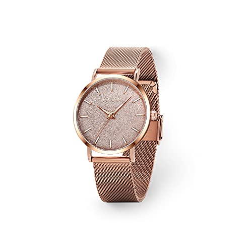 Reloj de Oro Rosa para Mujer Reloj de Cuarzo analógico de Malla de Acero Inoxidable para Mujer de Moda Casual Relojes