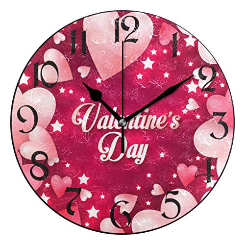 Reloj Numérico Primavera Día De San Valentín Rojo Rosa Corazón Ser Mío Amor Wall Clock Modernos Reloj Pared Silencioso Reloj De Pared Redondo para La Casa, Oficina, La Cocina