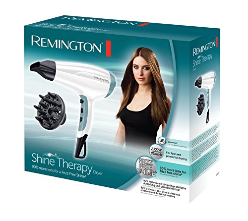 Remington Secador de Pelo Shine Therapy - Iónico, Concentrador y Difusor, 3 Temperaturas, 2 Velocidades, 2300 W, Blanco - D5216
