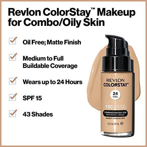 Revlon ColorStay Base de Maquillaje para Piel Mixta/Grasa, Beige Auténtico - 30 ml