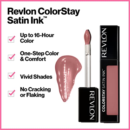 Revlon Lápiz labial líquido de tinta satinada ColorStay, colores de labios ricos de larga duración, formulado con aceite de semilla de grosella negra, 007 socios en el crimen.