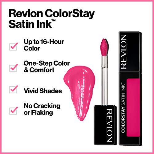 Revlon Lápiz labial líquido de tinta satinada ColorStay, colores de labios ricos de larga duración, formulado con aceite de semilla de grosella negra, 012.