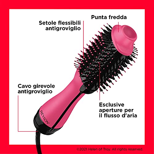 REVLON Secador voluminizador Salon One-Step - Nueva edición Rosa (One-Step, tecnología IÓNICA y CERÁMICA, media melena-cabello largo, 2-en-1 seca y voluminiza, resultados profesionales) RVDR5222PE