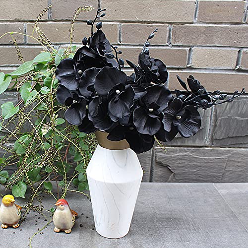 RNSUNH Flores de Phalaenopsis artificiales ramas, 2 unidades, 15 pulgadas, orquídea de baile negro, simulación de mariposas Phalaenopsis flores para decoración del hogar, boda, fiesta