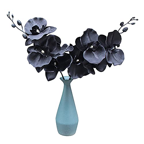 RNSUNH Flores de Phalaenopsis artificiales ramas, 2 unidades, 15 pulgadas, orquídea de baile negro, simulación de mariposas Phalaenopsis flores para decoración del hogar, boda, fiesta