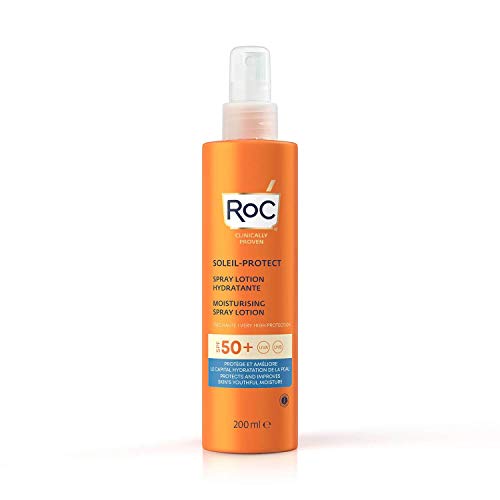 RoC - Loción en Spray Hidratante Soleil-Protect SPF 50 - Protector Solar no Graso - Alta Protección - Resistente al Agua - 200 ml