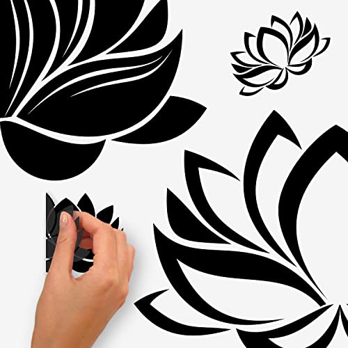 RoomMates RMK5138GM Black Line Art Lotus Peel and Stick - Vinilo decorativo para pared, diseño de loto
