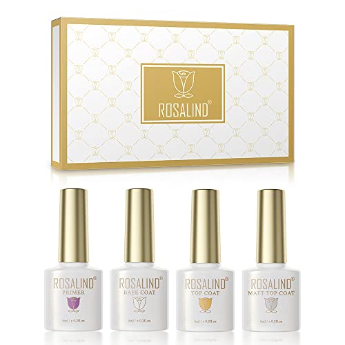 ROSALIND Base y Top Coat Esmaltes Semipermanentes de Uñas en Gel y Matte Top Coat Semipermentes y Primer de Uñas UV Capa Superior Set 6ML Gel de Regalo Para Kit de Manicura Salon