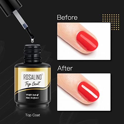 ROSALIND Esmaltes Semipermanentes Capa Base y Capa Superior y Capa Superior Mate, 15ML Base Coat Top Coat Primer Matte Top Coat Pintauñas Semipermanente Lámpara de Uñas UV LED Kit Manicura 3PCS