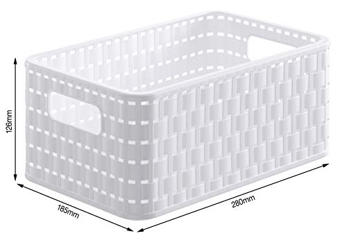 Rotho Country Juego de 3 cajas de almacenamiento de 6 litros en apariencia de ratán., Plástico (PP) sin BPA, blanco, 3 x A5/6l (28.0 x 18.5 x 12.6 cm)