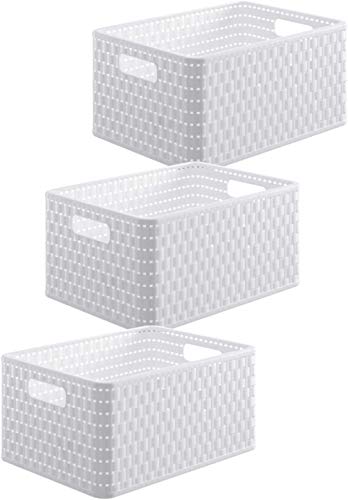 Rotho Country Juego de 3 cajas de almacenamiento de 6 litros en apariencia de ratán., Plástico (PP) sin BPA, blanco, 3 x A5/6l (28.0 x 18.5 x 12.6 cm)