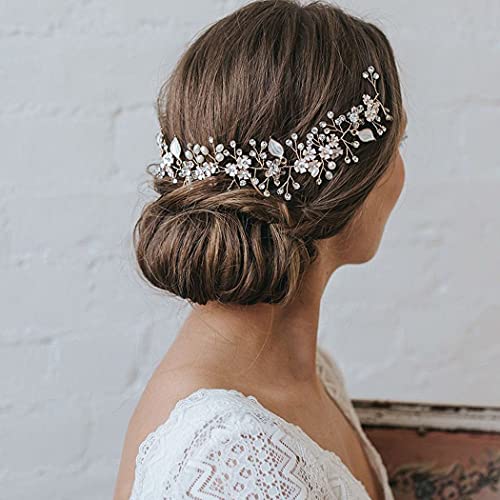 Runmi Nupcial perla pelo vid plata novia accesorios para el pelo cristal boda diademas hoja nupcial headpie para mujeres y niñas