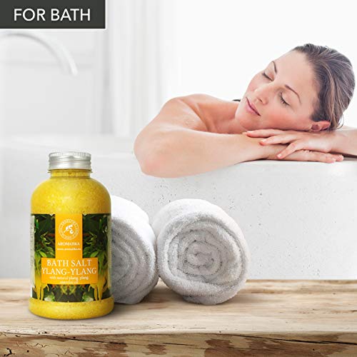 Sal De Baño con Aceite Esencial Ylang Ylang - 600g - Espuma de Baño - Baños de Burbujas - Cuidado del Cuerpo - Buen Sueño - Bienestar - Relajación - Aromaterapia - Aroma Ylang