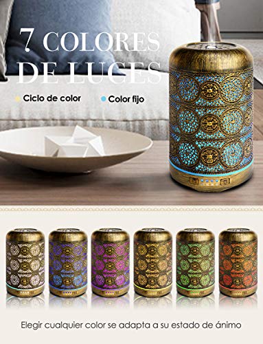 SALKING Difusor Aceites Esenciales,260ml Humidificador Ultrasónico,Metal Difusor de Aromaterapia con 7 Colores,4 Configuraciones de Temporizador y Sin Agua Auto-Apaga, Regalo para Mujer