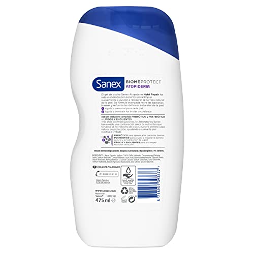 Sanex Atopiderm Nutri Repair, Gel De Ducha O Baño, Piel Atópica, Pack 4 X 475ml, 1900 Mililitro