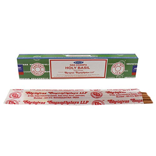 SATYA Nag Champa - Varitas de incienso de albahaca sagrada | 12 paquetes de 15 gramos cada uno en una caja | Producto de calidad de exportación