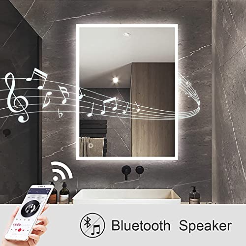 S'bagno Espejo de baño LED iluminado de 600 x 800 mm, con altavoz Bluetooth incorporado, función de atenuación, cambio de color de la luz, almohadilla de eliminación y sensor táctil