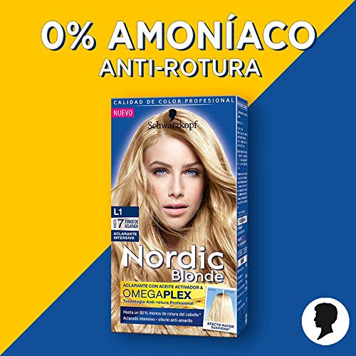 Schwarzkopf Nordic Blonde L1 Aclarante Intensivo - Coloración Permanente Sin Amoníaco - Aclara Hasta 7 Tonos - Con Aceite Activador&Omegaplex - Pack de 3