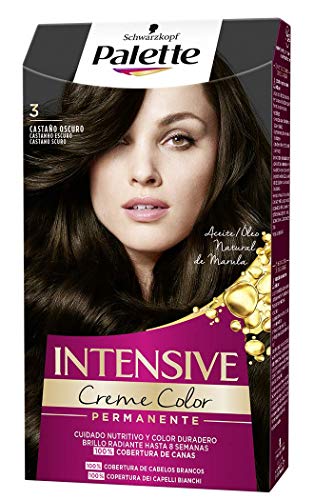 Schwarzkopf Palette Intensive Creme Color – Tono 3 cabello Castaño Oscuro - Coloración Permanente de Cuidado con Aceite de Marula – Óptima cobertura de canas – Color duradero hasta 8 semanas