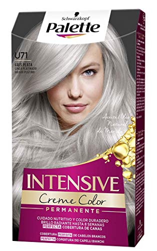 Schwarzkopf Palette Intensive - Tinte U71 Gris Plata – Perfecta cobertura de canas – Coloración Permanente de Cuidado con Aceite de Marula - Color duradero hasta 8 semanas (Pack de 3)