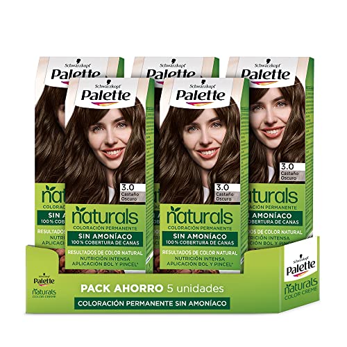 Schwarzkopf Palette Naturals - Tinte 3 cabello Castaño Oscuro - Coloración Permanente – Perfecta cobertura de canas – Colores increíblemente naturales (Pack de 5)