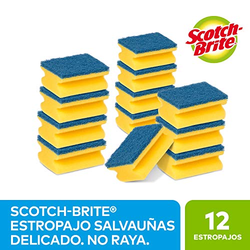 Scotch-Brite Estropajo para fregar sin rayar delicado. 12 esponjas por paquete - Seguro para cristal y utensilios de cocina antiadherentes