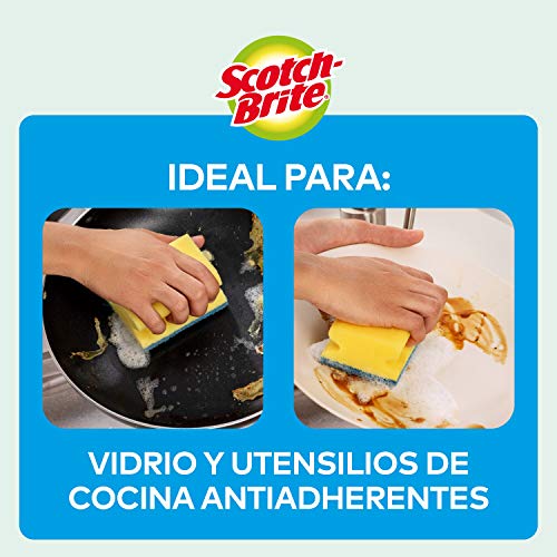 Scotch-Brite Estropajo para fregar sin rayar delicado. 12 esponjas por paquete - Seguro para cristal y utensilios de cocina antiadherentes