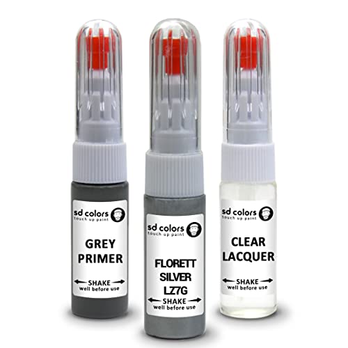 SD COLORS FLORETT SILVER LZ7G compatible con VW/AUDI New Touch Up Paint Pen Kit de reparación de 7 ML SCRATCH CHIP CEPILLO CODE COLOR LZ7G FLORETT SILVER (pintura+imprimación+laca)