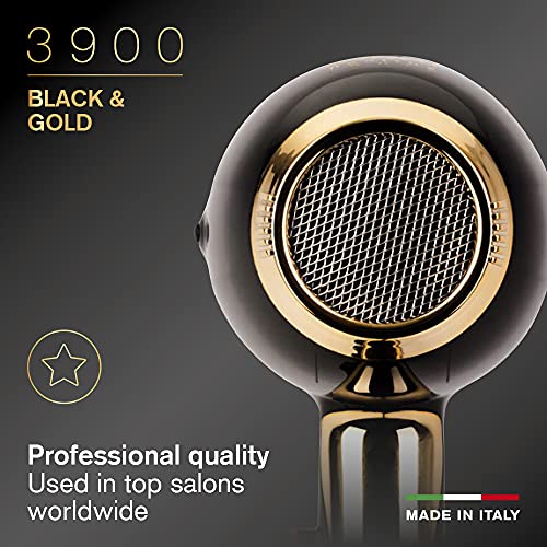Secador de pelo Elchim 3900 Healthy Ionic Black & Gold|Secador de pelo profesional, silencioso, ligero y equilibrado para un cabello sano, suave y brillante|Tiempos de secado reducidos en un 30%-2400W