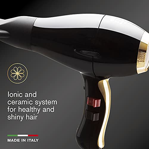 Secador de pelo Elchim 3900 Healthy Ionic Black & Gold|Secador de pelo profesional, silencioso, ligero y equilibrado para un cabello sano, suave y brillante|Tiempos de secado reducidos en un 30%-2400W
