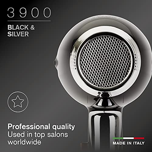 Secador de pelo Elchim 3900 Healthy Ionic Black & Silver|Secador de pelo profesional, silencioso, ligero y equilibrado para un cabello sano, suave y brillante|Tiempos de secado reducidos 30%-2400W