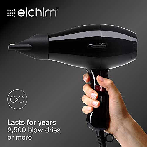 Secador de pelo Elchim 3900 Healthy Ionic Black & Silver|Secador de pelo profesional, silencioso, ligero y equilibrado para un cabello sano, suave y brillante|Tiempos de secado reducidos 30%-2400W