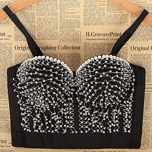 Señoras Sexy Beaded Corset Camisole Body Sculpting Chaleco Fiesta Danza Durno Club De Noche Sexy Sujetador Corto(Size:Grande)